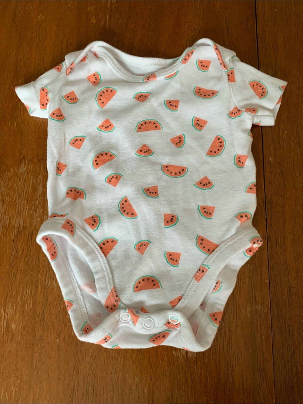 🍓3/$10 Amazon Essentials White Bodysuit with Coral Pink Watermelon Print